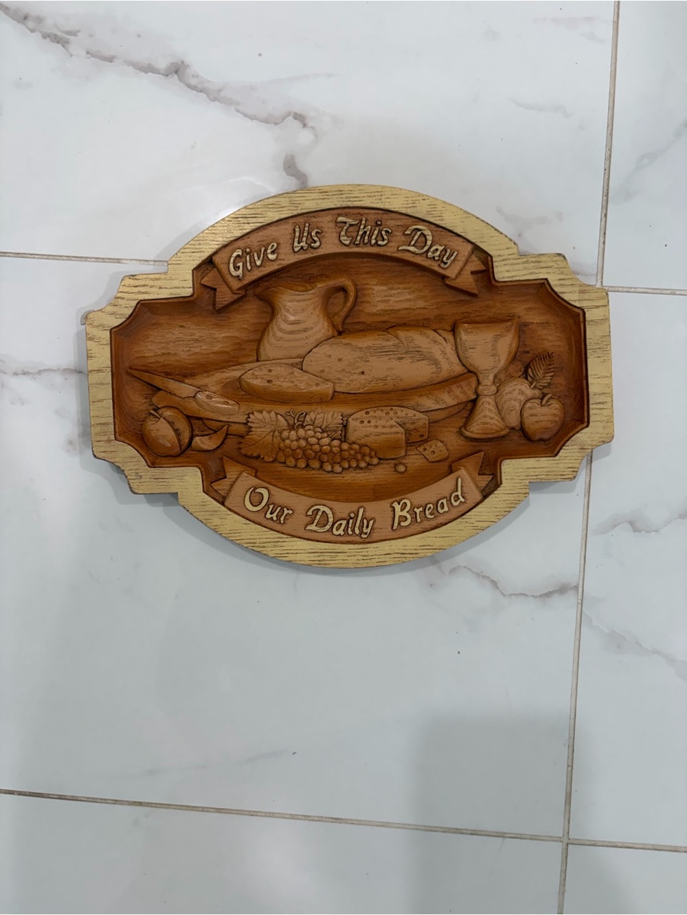 Give Us This Day Our Daily Bread Wood Wall Plaque - Natural Brown
